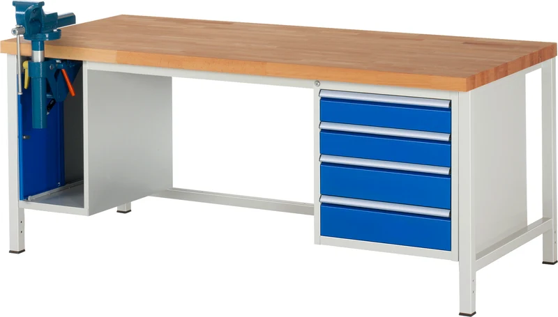 Werkbank mit Schraubstock & 4 Schubladen – 2.000 mm Breite | 1.250 kg Traglast