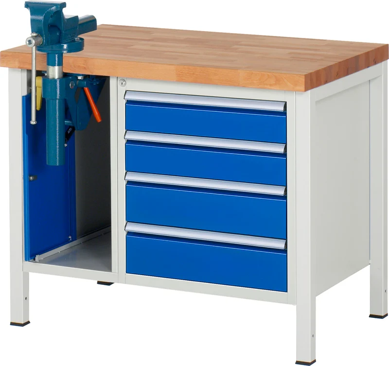 Werkbank mit Schraubstock & 4 Schubladen – 1.000 mm Breite | 1.250 kg Traglast