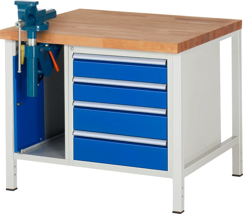 Werkbank mit Schraubstock & 4 Schubladen – 1.000 mm Breite | 1.250 kg Traglast
