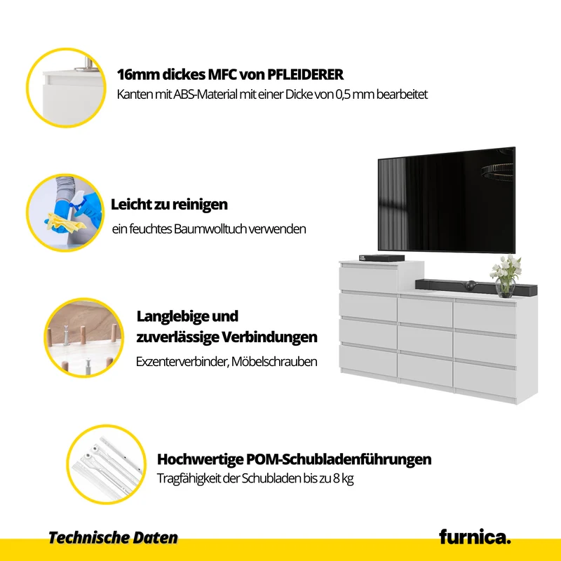 GABRIEL - Kommode / Sideboard mit 10 Schubladen (6+4) - Wotan Eiche / Anthrazit H92/70cm B160cm T33cm