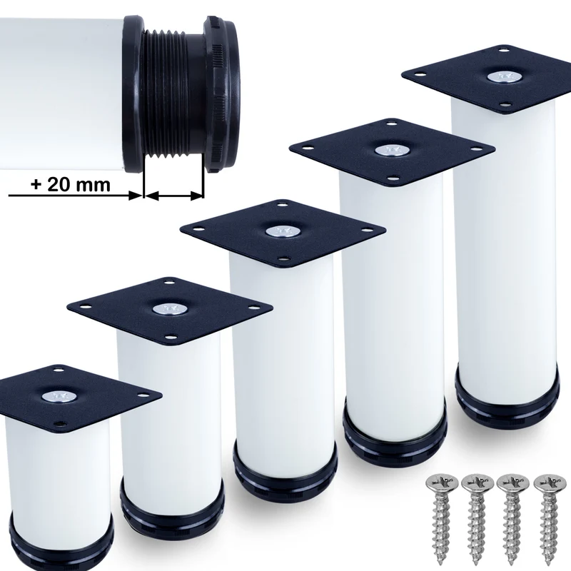 Möbelfüße Metall Weiß höhenverstellbar 50mm Durchmesser Schrankfüße