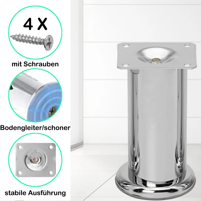 Möbelfüße Chrom aus Metall Ø50mm Durchmesser 250 kg Tragkraft