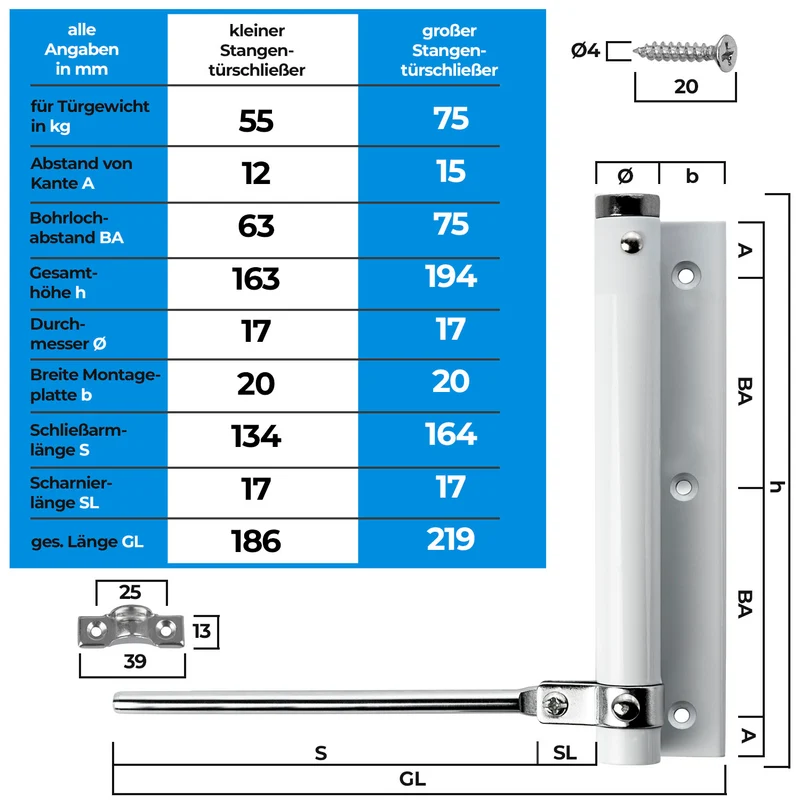 Türschließer automatisch Weiß mit Schließkraft 55-75 kg