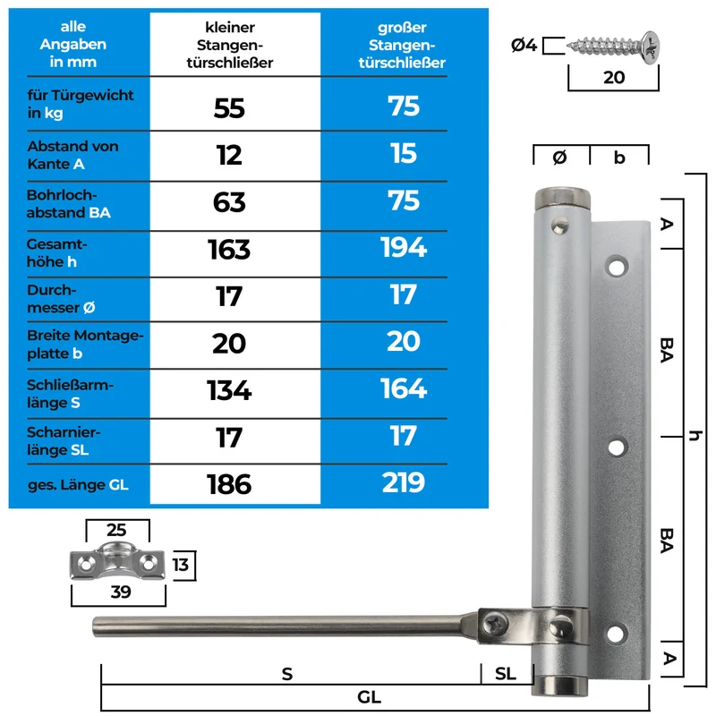 Türschließer automatisch Silber mit Schließkraft 55-75 kg