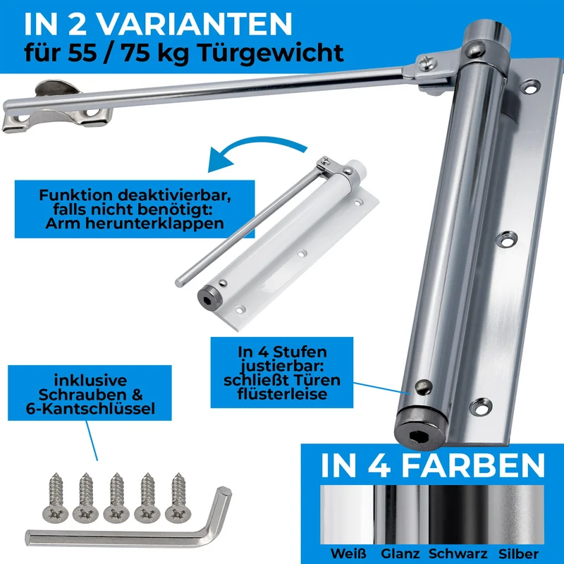Türschließer automatisch Schwarz mit Schließkraft 55-75 kg