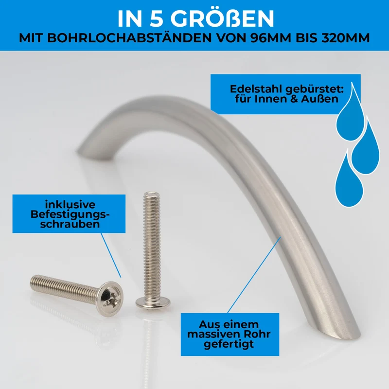 Möbelgriff aus Edelstahl gebürstet Bogengriff 10mm Durchmesser
