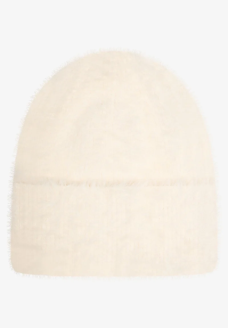 Knitted Furry Hat, powder cream
