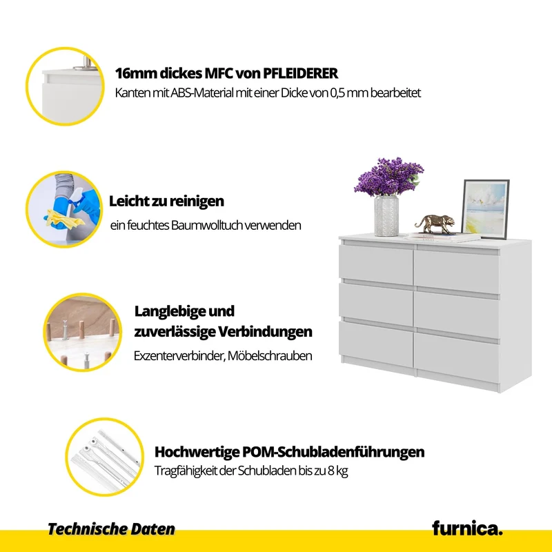 GABRIEL - Kommode / Sideboard mit 6 Schubladen - Wotan Eiche / Anthrazit H71cm B100cm TD33cm
