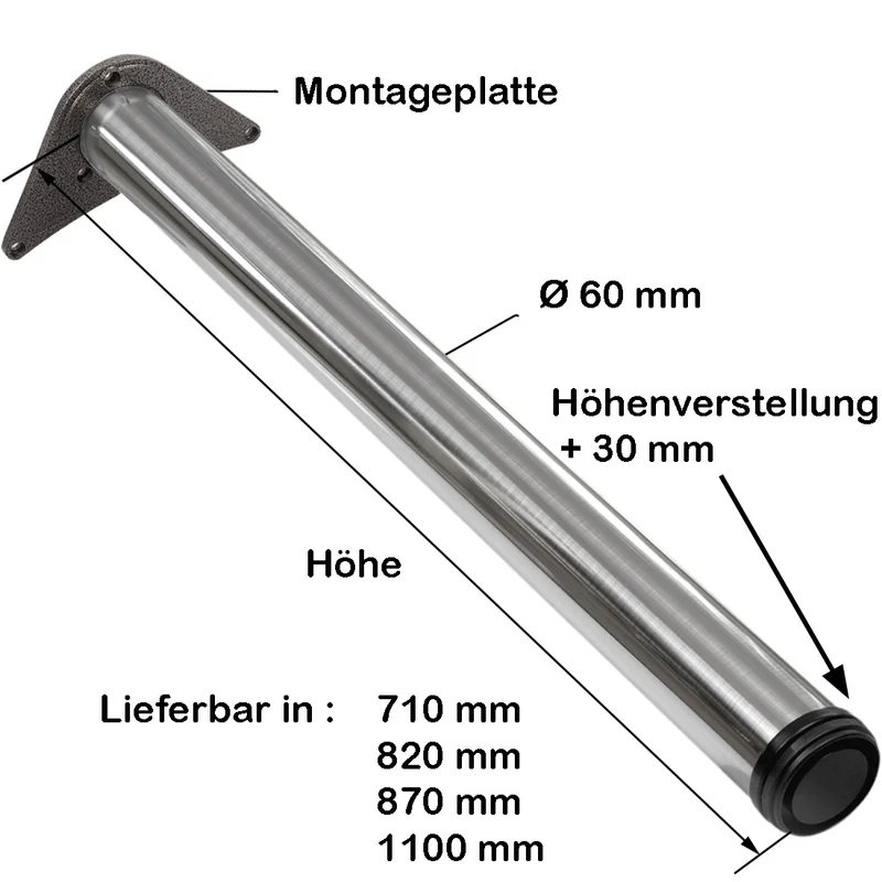 Tischbeine höhenverstellbar Möbelbein in Edelstahl Optik Ø60mm