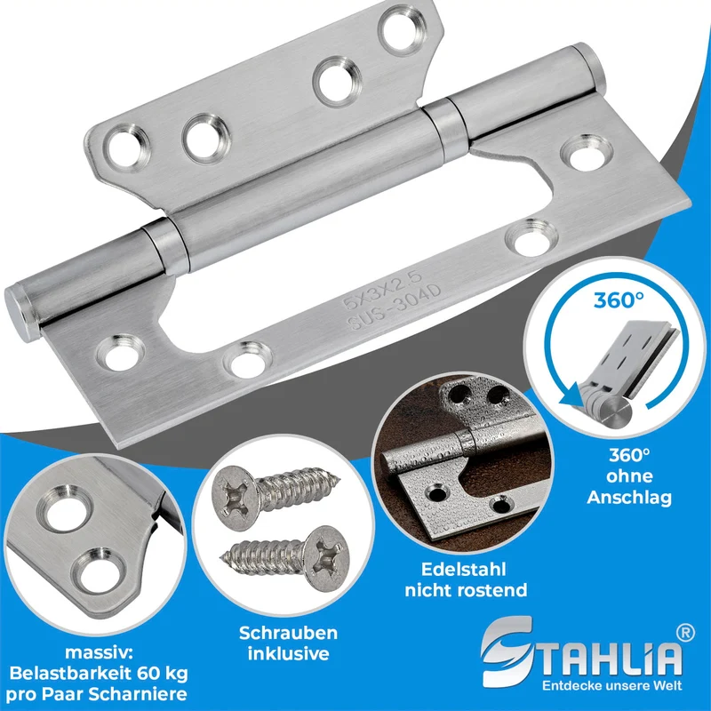 Scharniere klappbar aus Edelstahl (1 Paar) mit schmaler Montagefläche