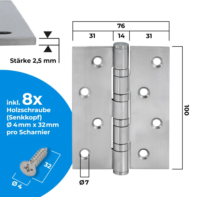 Scharniere aus Edelstahl klappbar 100mm/ 125mm für Türen