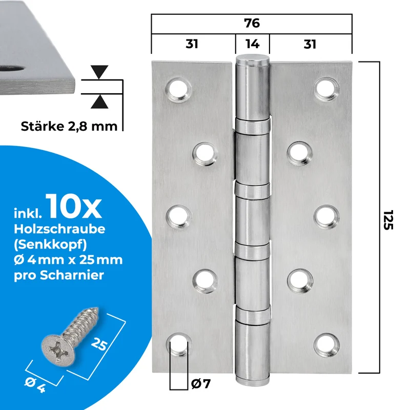 Scharniere aus Edelstahl klappbar 100mm/ 125mm für Türen