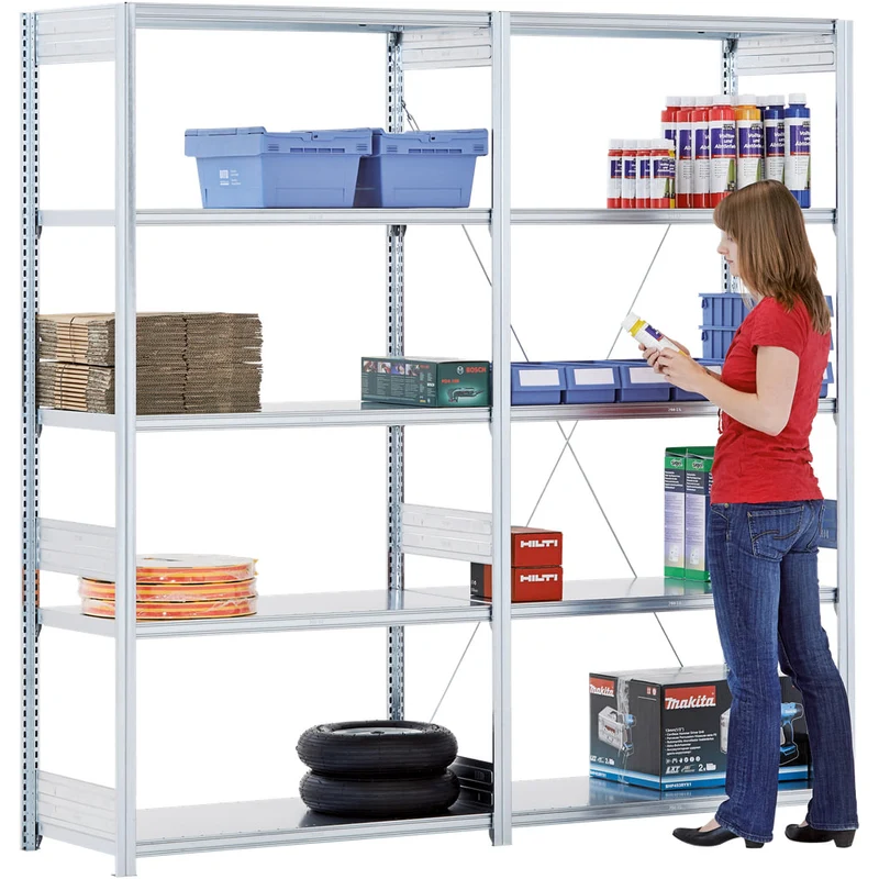 Fachbodenregal Anbauregal Fachlast 100 kg – verzinktes Stecksystem - Einseitig nutzbar