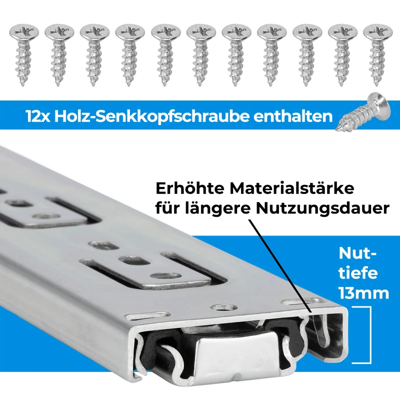 Schubladenschienen softclose Vollauszug 45mm Nut Schubladeneinzug