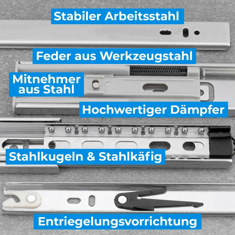 Schubladenschienen softclose Vollauszug 45mm Nut Schubladeneinzug