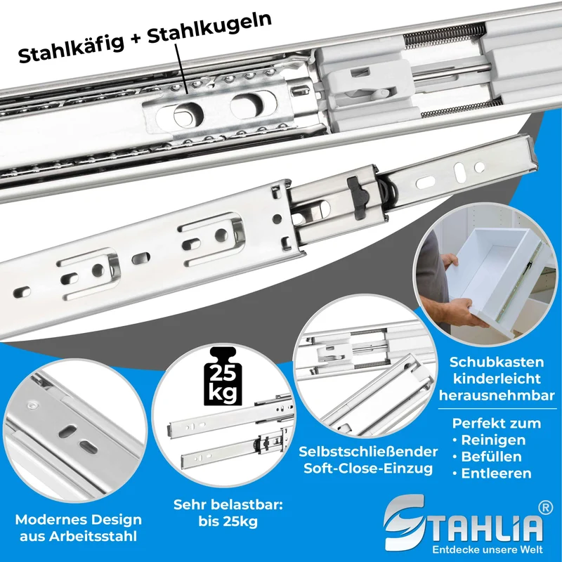 Schubladenschienen softclose 35mm Nut Stahl Schubladen Selbsteinzug