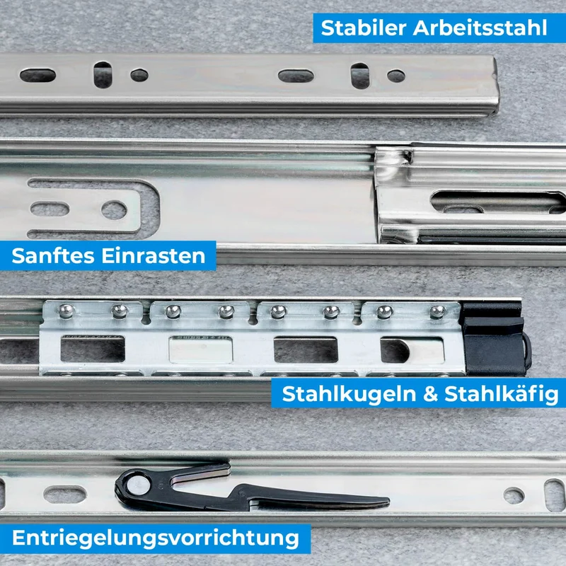 Schubladenschienen softclose 35mm Nut Stahl Schubladen Selbsteinzug