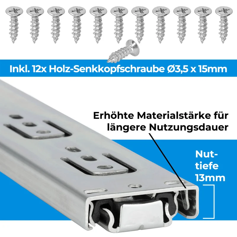 Schubladenschienen softclose 35mm Nut Stahl Schubladen Selbsteinzug
