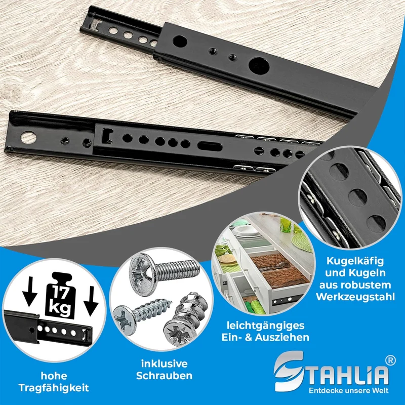 Schubladenschienen Schwarz Teilauszug 27mm Nut 1 Paar Gleitschienen