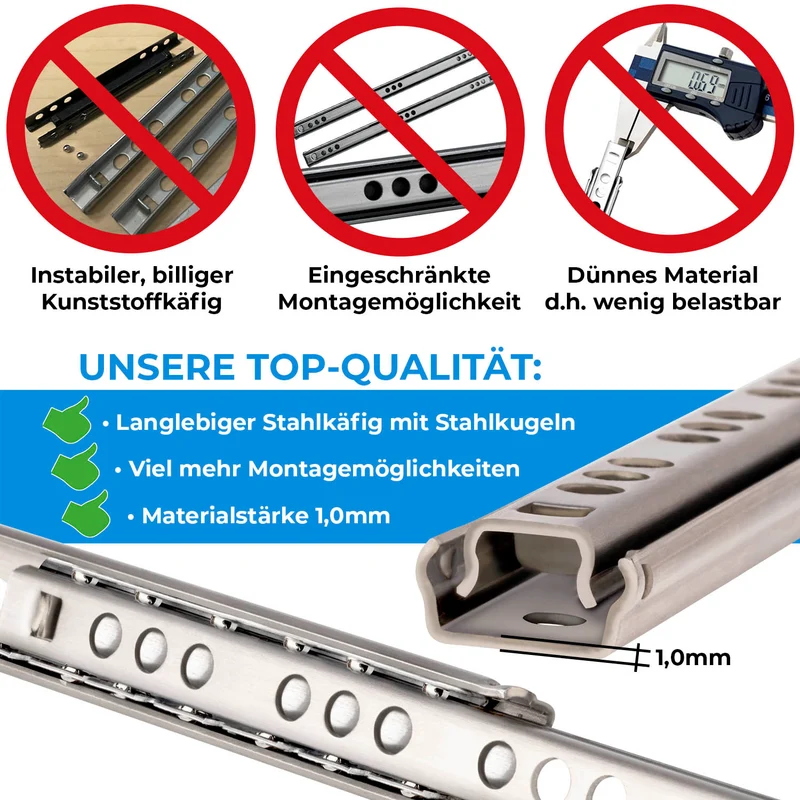 Schubladenschienen Teilauszug 17mm Nuthöhe aus Stahl Schwarz 1 Paar