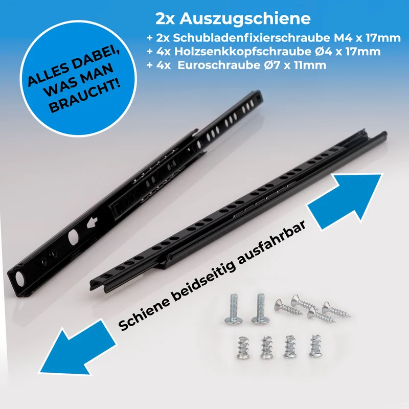 Schubladenschienen Teilauszug 17mm Nuthöhe aus Stahl Schwarz 1 Paar