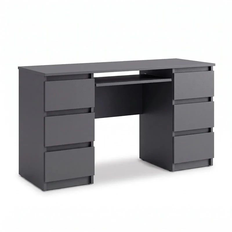 CUBA - Schreibtisch mit 6 Schubladen und Tastaturablage 130cm - Anthrazit Grau