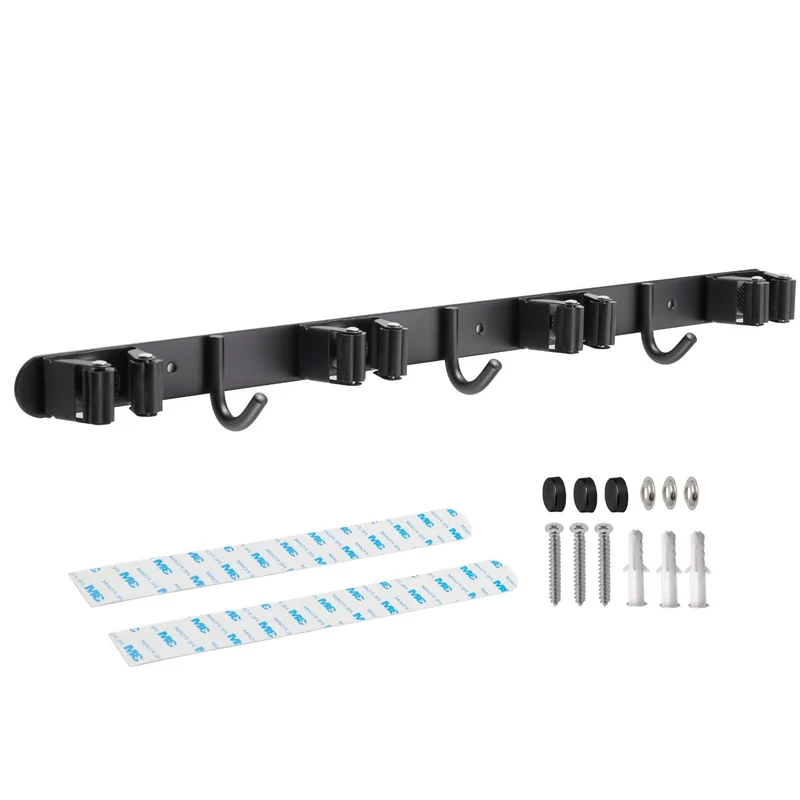 Besenhalterung Wand Edelstahl Schwarz-matt Gerätehalter verschraubbar/ selbstklebend