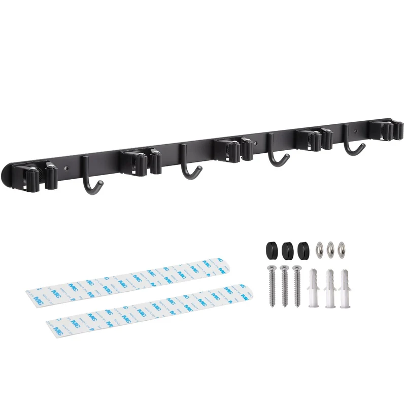 Besenhalterung Wand Edelstahl Schwarz-matt Gerätehalter verschraubbar/ selbstklebend