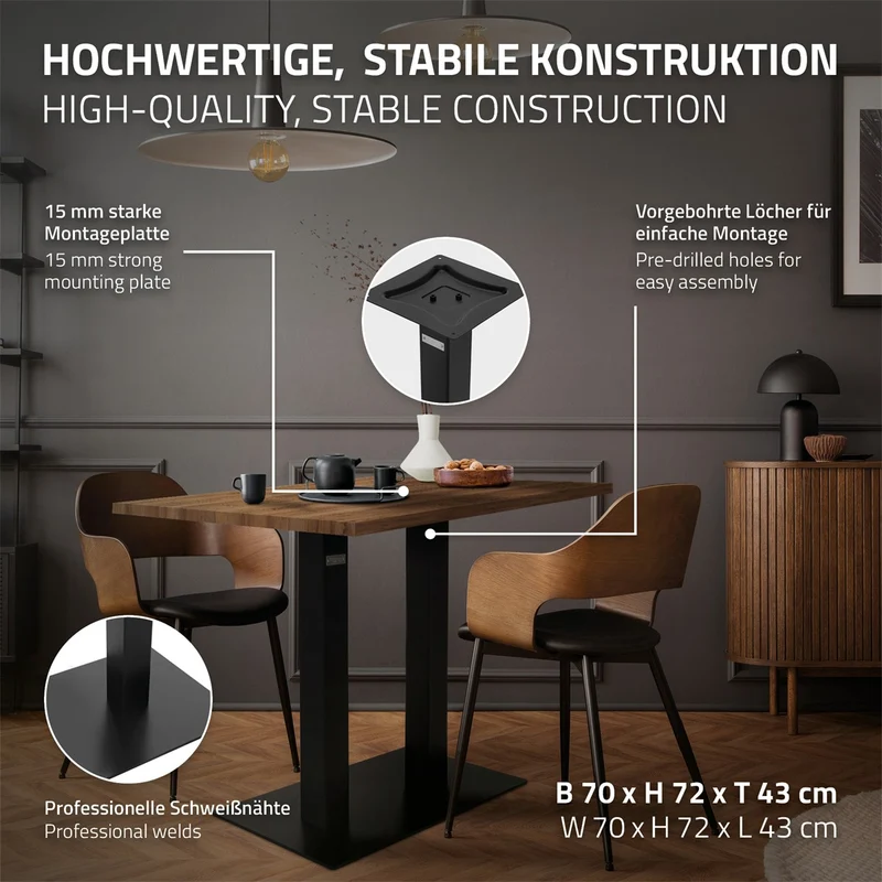 ML-Design | Tischgestell Schwarz Höhe 72cm Stahl pulverbeschichtet Bodenplatte
