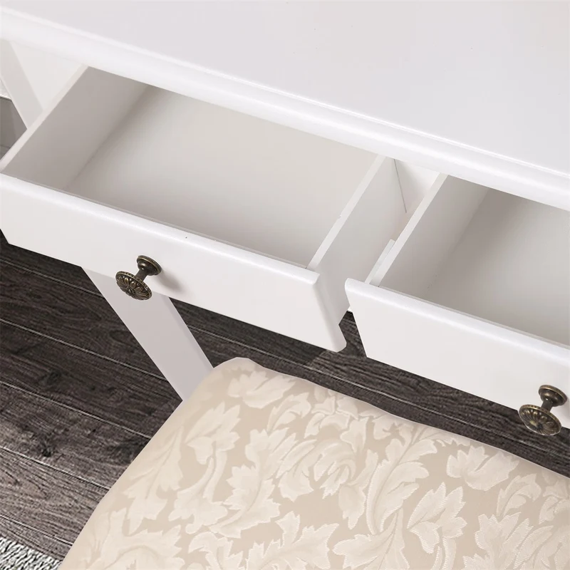 B-Ware Schminktisch Frisiertisch 75x140x40 cm in Weiß mit Spiegel 3-tlg, 4 Schubladen & Hocker ML-Design