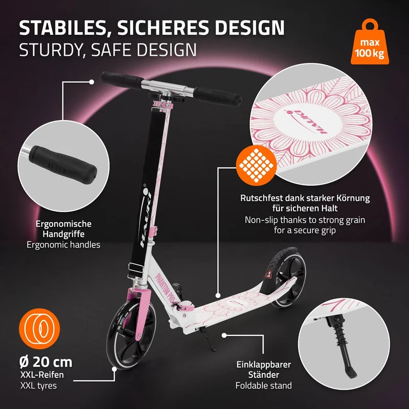 B-Ware Cityroller Rosa klappbar und höhenverstellbar Scooter mit XXL-Räder Hauki– Tetroller & Kickscooter