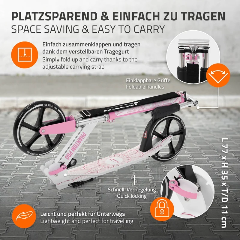 B-Ware Cityroller Rosa klappbar und höhenverstellbar Scooter mit XXL-Räder Hauki– Tetroller & Kickscooter
