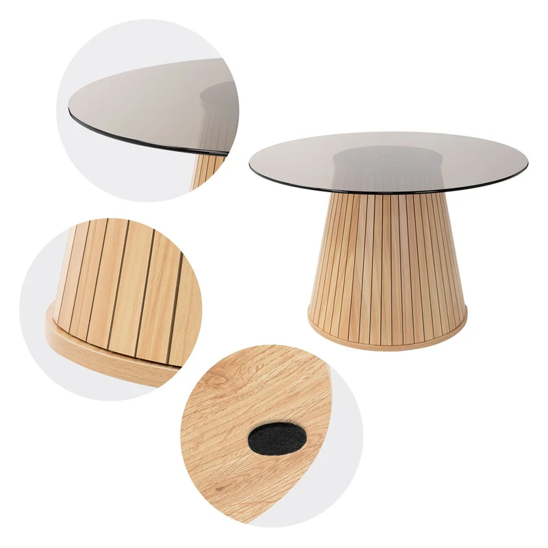 B-Ware Couchtisch mit Glasplatte Ø80x50 cm Holz-Optik Braun Runder Wohnzimmertisch ML-Design