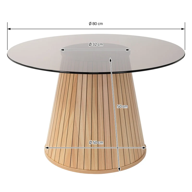 B-Ware Couchtisch mit Glasplatte Ø80x50 cm Holz-Optik Braun Runder Wohnzimmertisch ML-Design