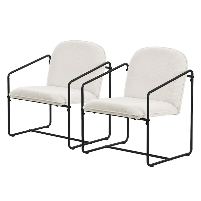 ML-Design | 2er Set Sessel Beige mit Arm-& Rückenlehne, goldenem/schwarzem Stahlgestell, 65x61x76 cm, Relaxsessel Cocktailsessel