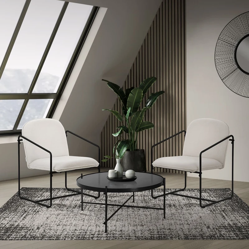 ML-Design | 2er Set Sessel Beige mit Arm-& Rückenlehne, goldenem/schwarzem Stahlgestell, 65x61x76 cm, Relaxsessel Cocktailsessel