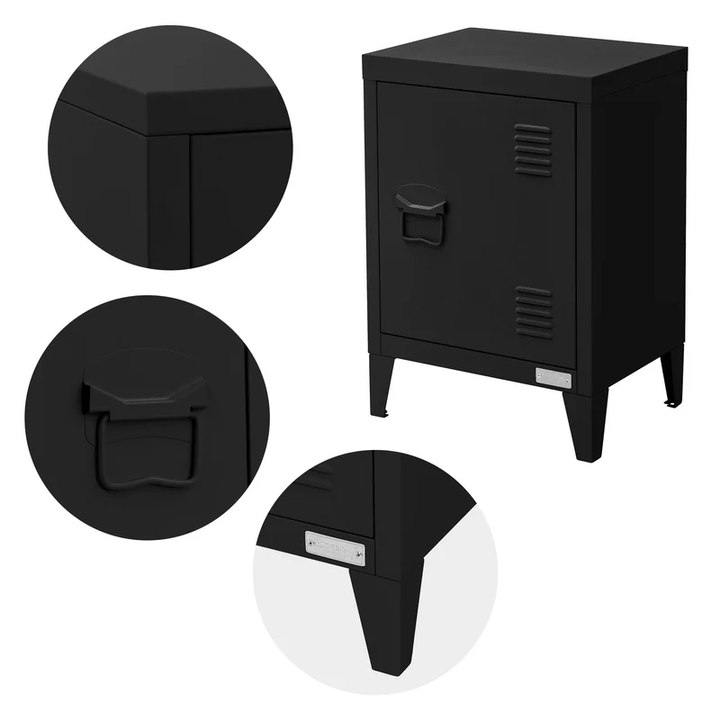 Nachttisch 40x30x58 cm Schwarz aus Stahl mit verstellbarer Regalboden ML Design