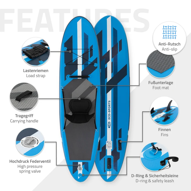 B-Ware Aufblasbares Stand Up Paddle Board mit Kajak Sitz 320x82x15 cm Blau aus PVC