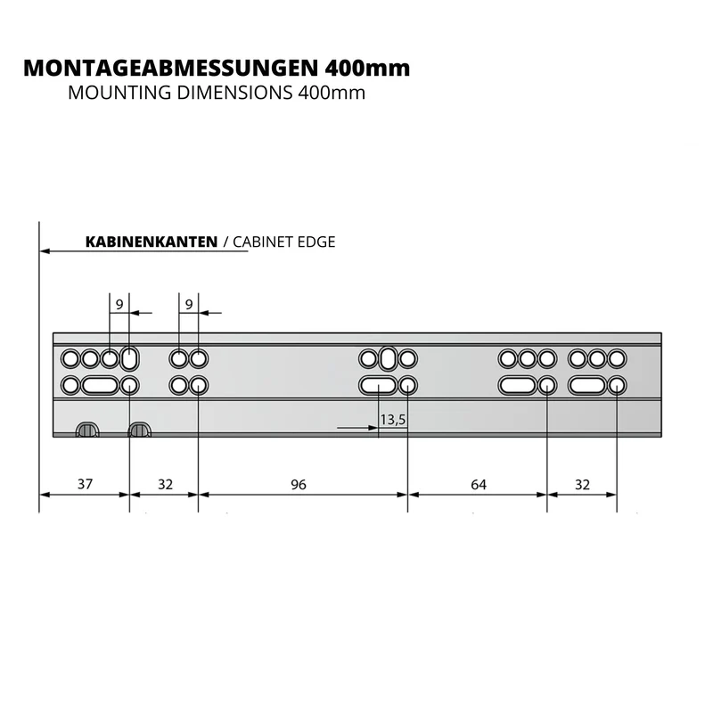 Soft-Close Unterflurführungen Schubladenschienen, Vollauszug 250mm - 600mm