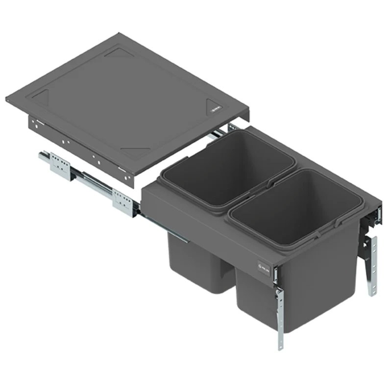 Mülleimer Mülltrennung 2 x 15L - 45cm, T = 480mm H = 320mm Küchenschrank - Anthrazit Grau