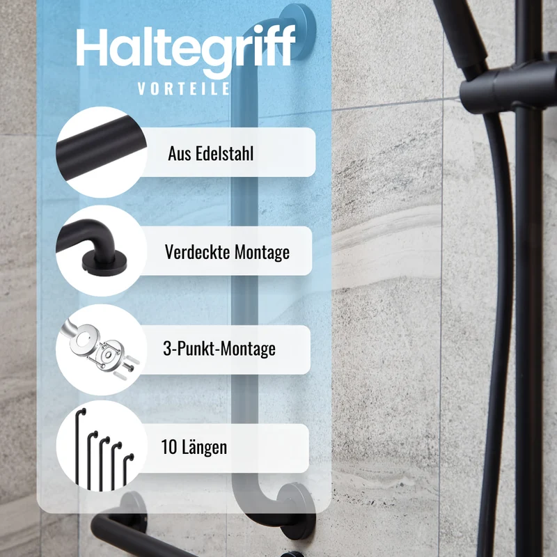 Haltegriff Schwarz Handgriff Ø 30mm Edelstahl Duschgriff - matt
