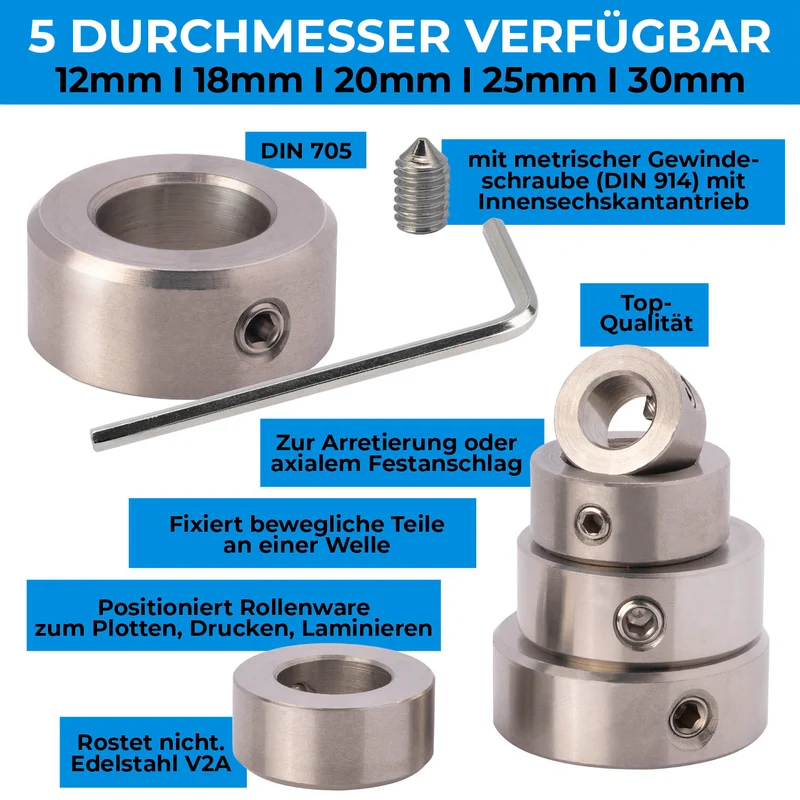 1x Stellring DIN 705 Edelstahl V2A A2 mit Gewindestift (DIN 914)