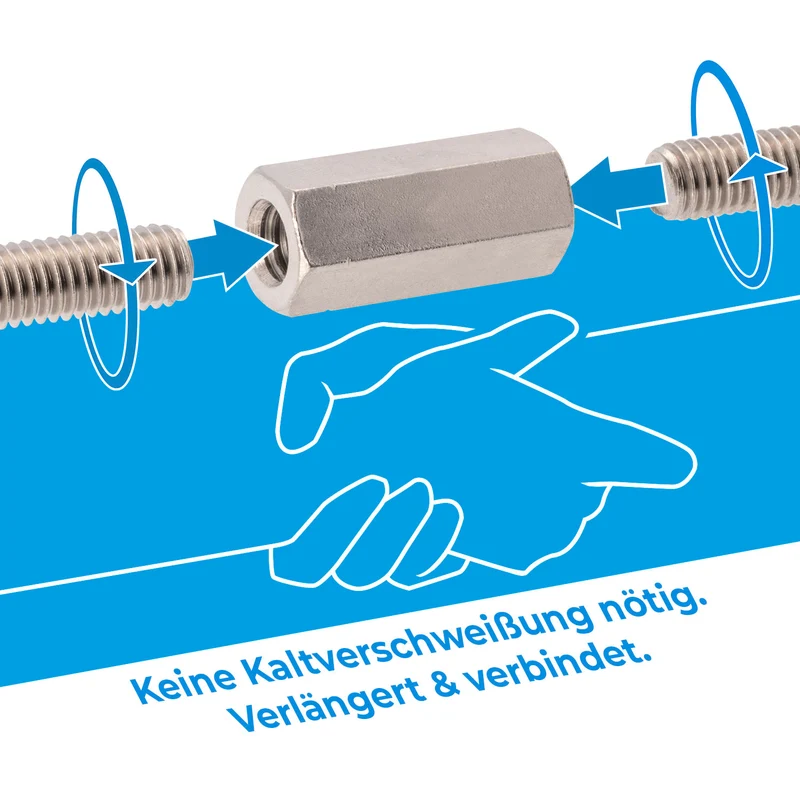 1x Gewindemuffe M6 - M10 Edelstahl A2 V2A Sechskant Verbindungsmuffe DIN 6334