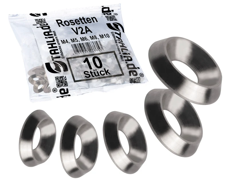 10x Zierscheiben Rosette gedreht Vollmaterial Edelstahl V2A A2 Unterlegscheiben für Senkkopfschrauben