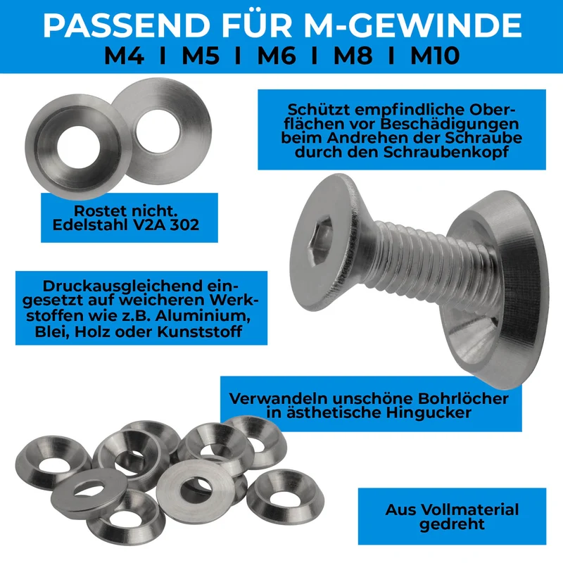 10x Zierscheiben Rosette gedreht Vollmaterial Edelstahl V2A A2 Unterlegscheiben für Senkkopfschrauben