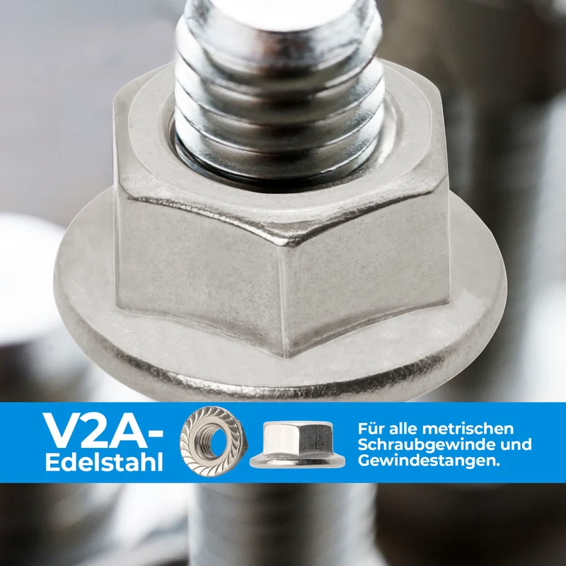 10x Flanschmuttern Sperrzahnmuttern Edelstahl V2A A2 Sechskantmuttern mit Flansch DIN 6923