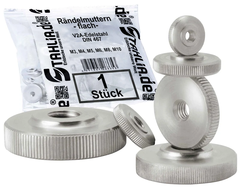 1 x Rändelmutter M3 - M10 flache Form Edelstahl A2 V2A Edelstahlmutter mit gerändeltem Rand