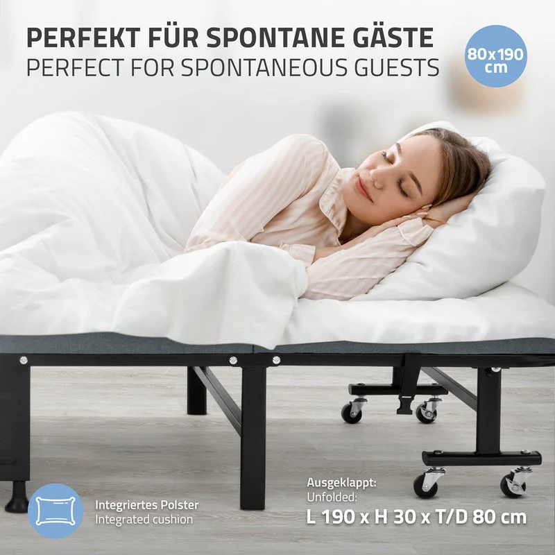 ECD Germany | Klappbares Gästebett mit Matratze, rollbar, für Kinder & Erwachsene bis 200kg belastbar