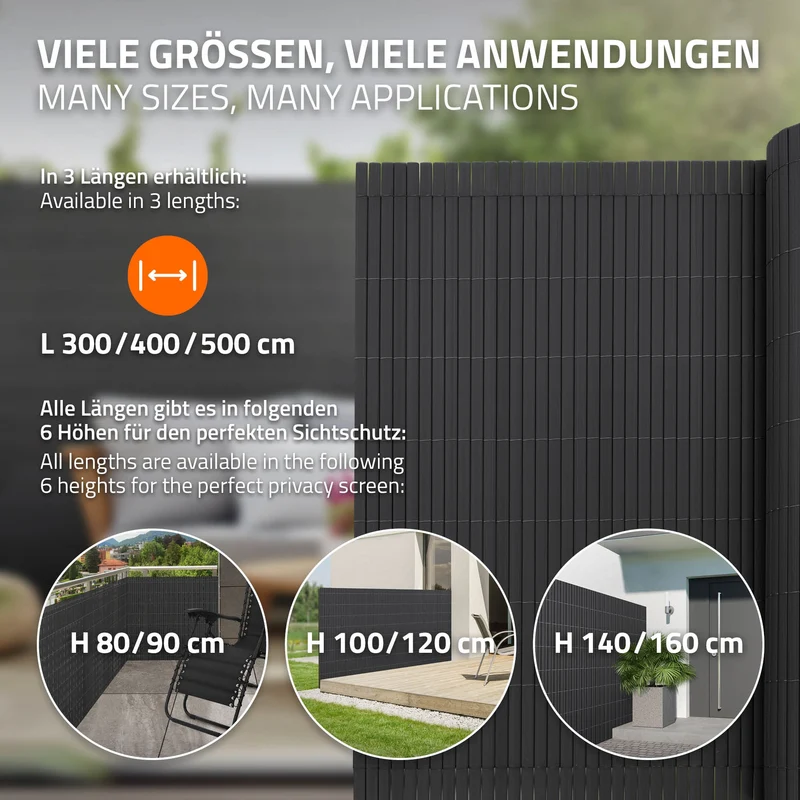 Sichtschutzmatte 140x500 cm Sichtschutzzaun Windschutz Balkonschutz PVC Anthrazit UV-beständig