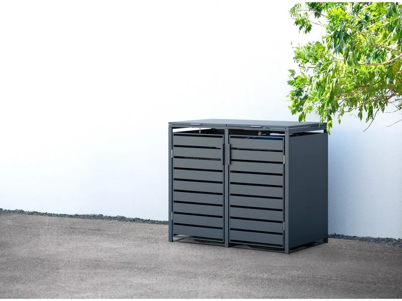 B-Ware Westmann Mülltonnenbox Kubus 2x 240l Abdeckung Gartenbox Stahl anthrazit